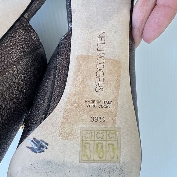 Neil J. Rodgers Copper Brown Mule Size 39.5 US 8.5 Gold Chain Slip On Made Italy - Picture 11 of 13